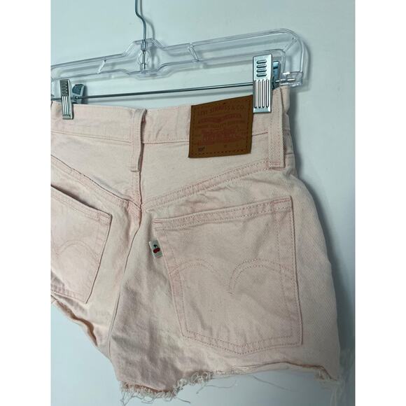 Levis 501 Premium Shorts Women W24 Pink High Rise Cutoff Denim - Picture 7 of 10
